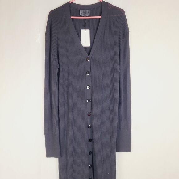 New Line and Dot Simone black ribbed slinky knit button front maxi dress size XL - Picture 8 of 14